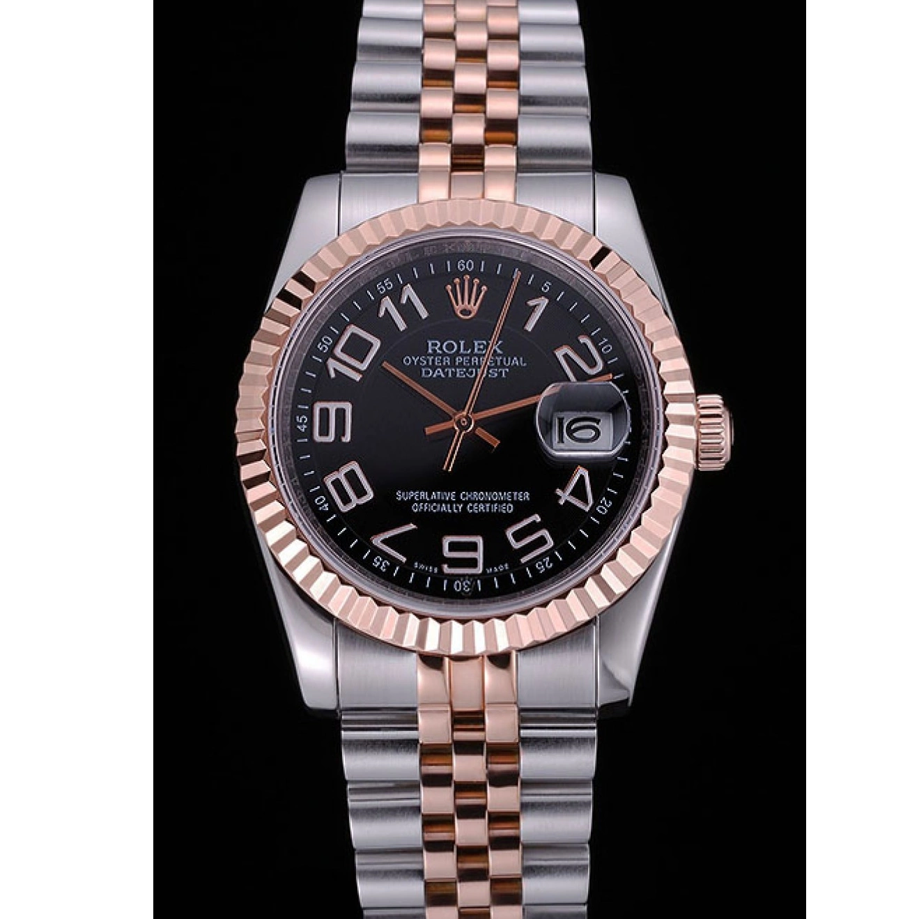 Aaa replica watch Black Stainless 622545 Steel DateJust Gold Rolex Bracelet and Dial 0814